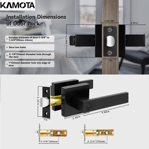 Miniatura 2 de KAMOTA Palancas de puerta de privacidad, 1 paquete de manijas de puerta de color negro mate, cerraduras de puerta de cama y baño, cerraduras