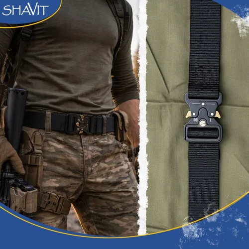 Miniatura 6 de SHAVIT Black Tactical Belt Men, Military Web Nylon Work Belts for Men With Quick Release Buckle Army Riggers Belt