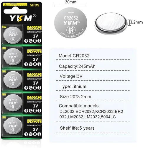 Miniatura 2 de YKM Paquete de 5 baterías de litio CR2032 de 3 V DL2032 con sensor de anillo para control remoto de reloj y automóvil (5 años de vida útil)