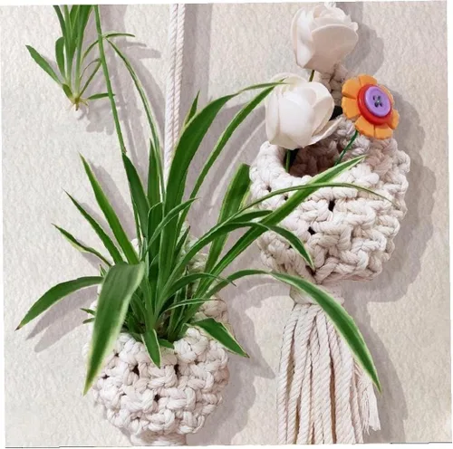 Miniatura 5 de 2 soportes para plantas de aire de macramé, cordón de algodón, colgador de plantas de aire, mini macetas colgantes para decoración de dormitorio