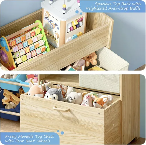 Miniatura 7 de EXPERLAM Organizador de almacenamiento de juguetes para niños, organizador de juguetes de 9 compartimentos con 2 cajones, cofre de juguetes móvil