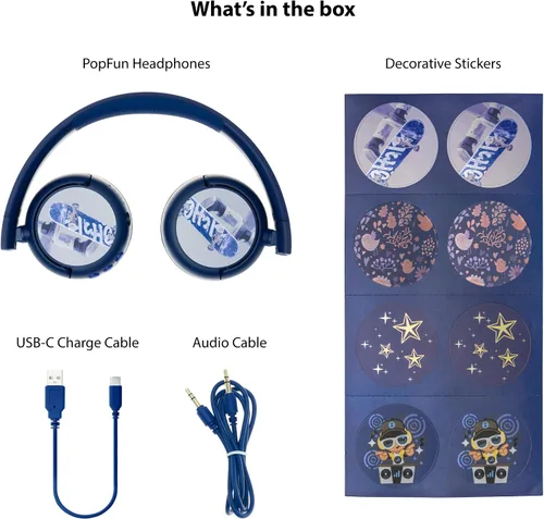 Miniatura 2 de BuddyPhones POP Fun Auriculares plegables Bluetooth para niños + micrófono, funciona con cable o inalámbrico, limitación de volumen SafeAudio