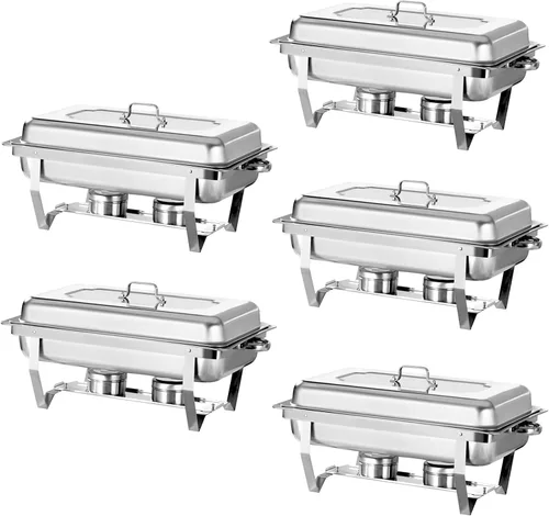 Miniatura 9 de Juego de Platos Calentadores Buffet Set 6 Piezas 8QT Acero Inoxidable Calentador de Alimentos Chafer Juego Completo con Bandeja de Agua, Soporte