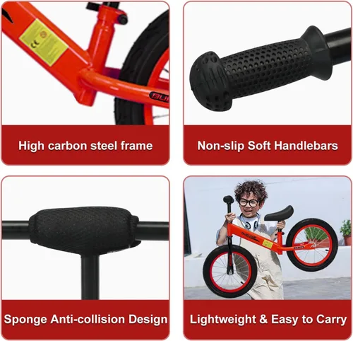 Miniatura 7 de Bicicleta de equilibrio de 16 pulgadas para niños de 4, 5, 6, 7, 8 años, bicicletas sin pedales, bicicleta de entrenamiento con asiento ajustable