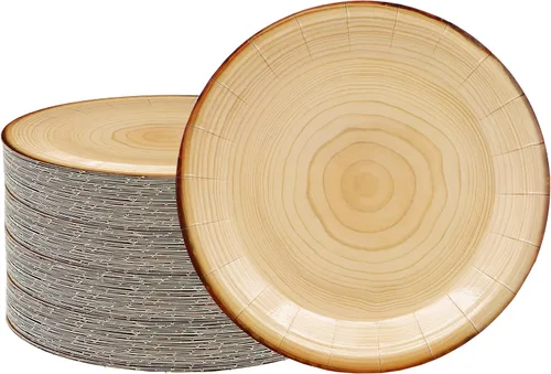 40 piezas de suministros de fiesta de grano de madera, platos de papel de grano de madera de 7 pulgadas, platos de postre de rebanadas de madera