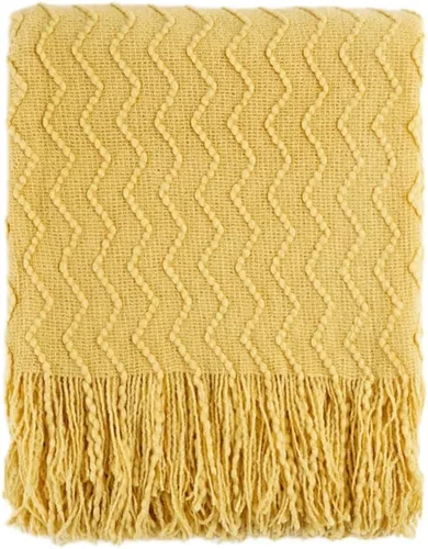 BATTILO HOME Manta amarilla para sofá, manta dorada suave con textura, manta decorativa de punto mostaza para sofá, cama y sala de estar, 50 x 60