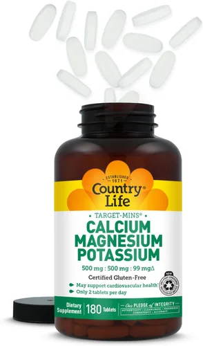 Miniatura 8 de Country Life Target Mins - Suplemento de calcio, magnesio y potasio para la salud de los huesos y el corazón, 1000 mg de calcio, 500 mg de magnesio