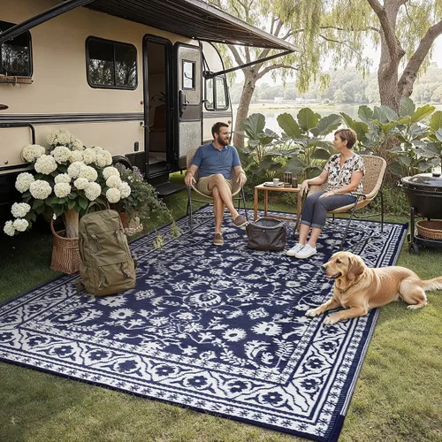 Miniatura 10 de PureCozy Alfombra de paja de plástico para exteriores, color negro, beige, grande, impermeable, para patio, 5 x 8 pulgadas, geométrica, reversible
