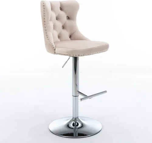 Miniatura 8 de Taburetes de bar giratorios de terciopelo ajustables para asiento de 25 a 33 pulgadas, modernos taburetes de bar tapizados con base cromada