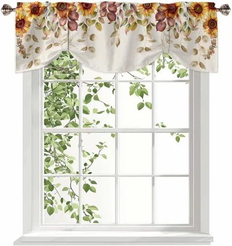 Miniatura 48 de Cenefa de amarre cardenal de Navidad, cenefa de cocina ajustable con hojas de eucalipto verde baya, cenefas blancas con bolsillo para barra