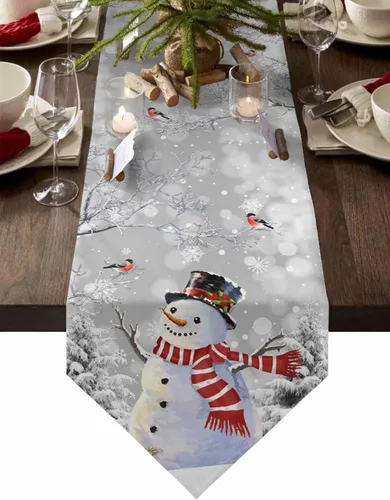 Miniatura 14 de Camino de mesa de lino y mármol, 36 pulgadas de largo, textura de piedra blanca y gris, camino de mesa de arpillera lavable, grietas naturales