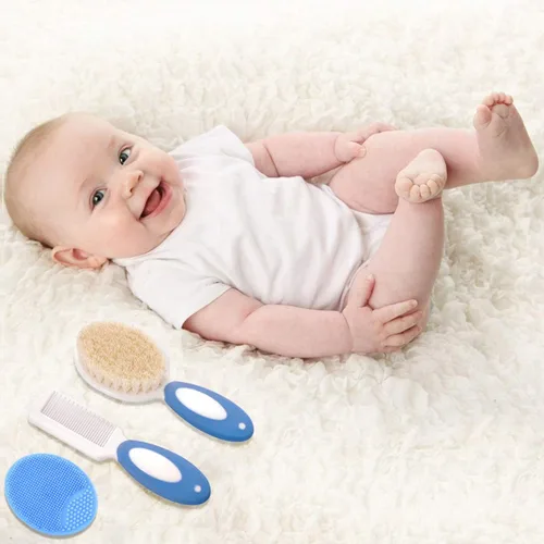 Miniatura 7 de Juego de cepillo y peine para el pelo del bebé para recién nacidos y niños pequeños Cerdas de cabra suaves naturales Ideal para la cuna Regalo