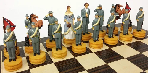 Miniatura 8 de US American Civil WAR Queens Chess Set with 14" Ebony and Maple Veneer Board