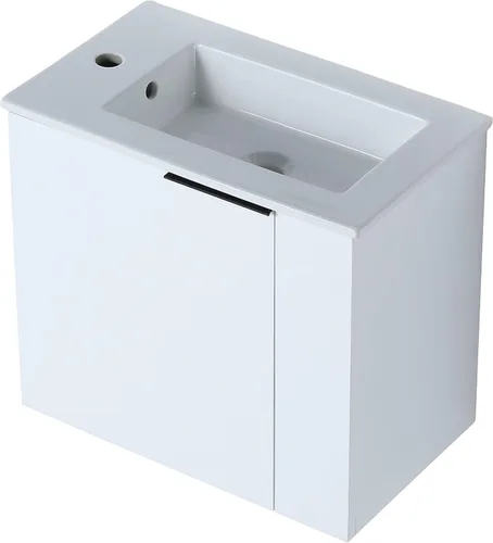Miniatura 3 de Juego de tocador de baño flotante de 22 pulgadas con lavabo, moderno tocador de baño montado en la pared con lavabo de cerámica y puerta de cierre