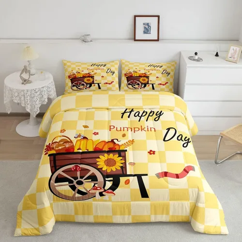 Miniatura 17 de Juego de edredón de calabaza de otoño tamaño individual para niños y niñas, juego de ropa de cama para niños, mujeres y hombres, ultra suave