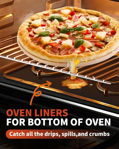 Miniatura 2 de Revestimientos para horno para la parte inferior del horno - Paquete de 2 alfombrillas grandes de servicio pesado para horno, 17" x 25" Negro