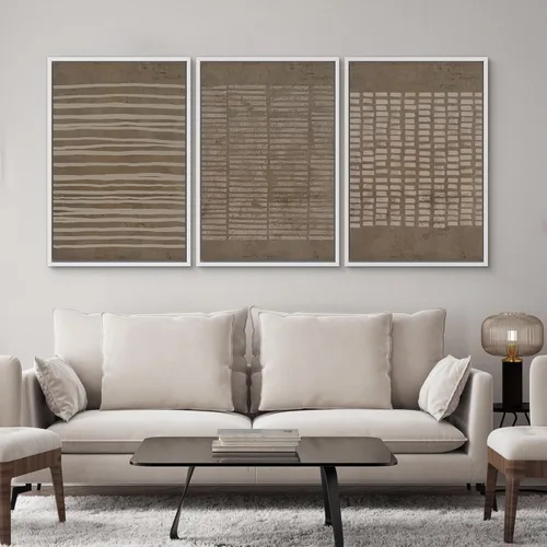 Miniatura 220 de SIGNWIN Lienzo enmarcado para pared, arte con pinceladas de flujo neutro en tonos beige abstractos, ilustraciones, arte moderno, decorativo