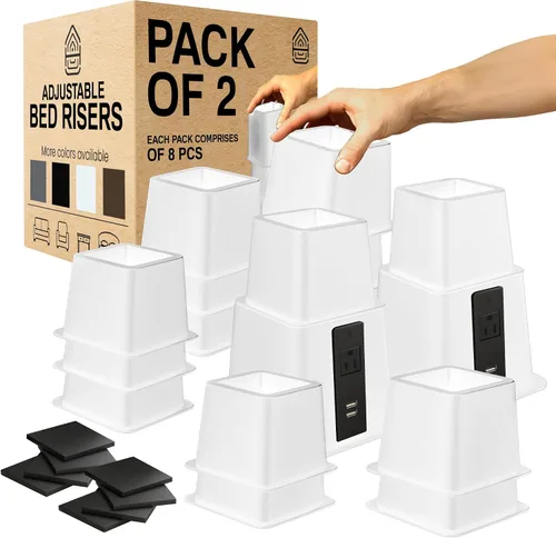 Miniatura 13 de Home Intuition Elevadores de cama ajustables resistentes de 3, 5 u 8 pulgadas, paquete de 4 (negro con USB)