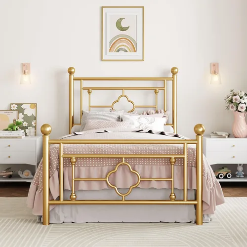 Miniatura 10 de SHA CERLIN Marco de cama de plataforma de metal tamaño Queen de 14 pulgadas, cabecero y pie de cama de arte de hierro vintage, base de colchón