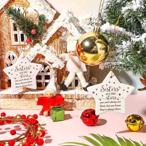 Miniatura 4 de Adorno colgante de cerámica con forma de estrella de Navidad, letrero colgante de hermanas son como estrellas, primos por sangre, árbol de Navidad