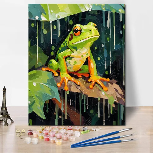 TUMOVO Pintura por números para adultos y niños, rana sentada en una rama, pintura por números, pinturas al óleo, artes y manualidades, kits de