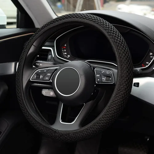 Miniatura 3 de KAFEEK Funda elástica para volante, cálida en invierno y fresca en verano, universal de 15 pulgadas, seda de hielo transpirable de microfibra, Negro