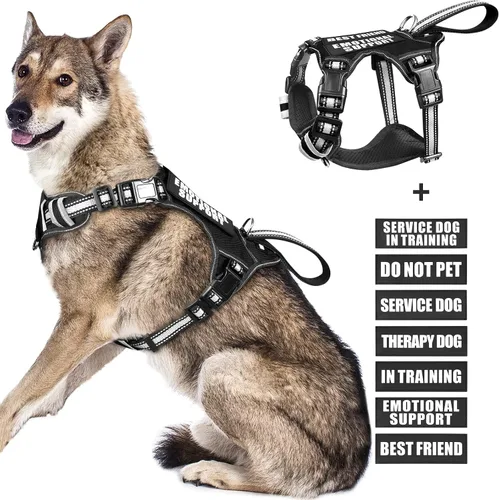 Miniatura 22 de Arnés para perro de servicio WINSEE sin tirones con 7 parches para perros, arnés reflectante para mascotas con asa acolchada y duradera