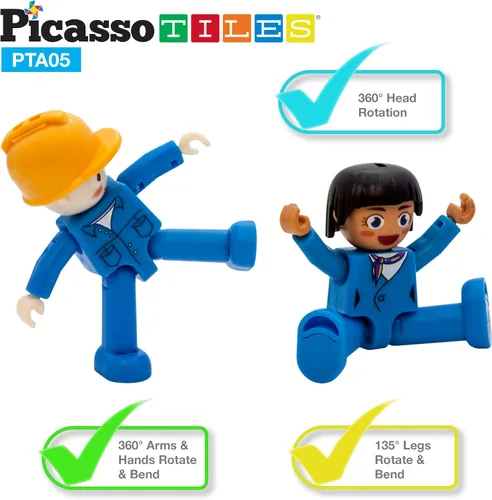 Miniatura 2 de PicassoTiles Juego de figuras magnéticas de 5 piezas para vehículos y figuras de acción, incluyendo autobús escolar, automóvil, camión y 2
