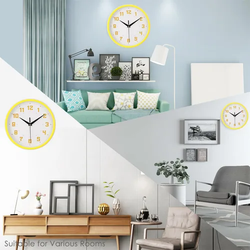 Miniatura 6 de Topkey Reloj de pared redondo silencioso para cocina, estilo moderno, sin tictac, decorativo, para dormitorio, oficina, estudio, cocina, reloj