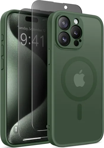 Miniatura 44 de GolbinBox Funda magnética para iPhone 15 Pro, compatible con MagSafe, protección completa de la cámara, protector de pantalla de privacidad