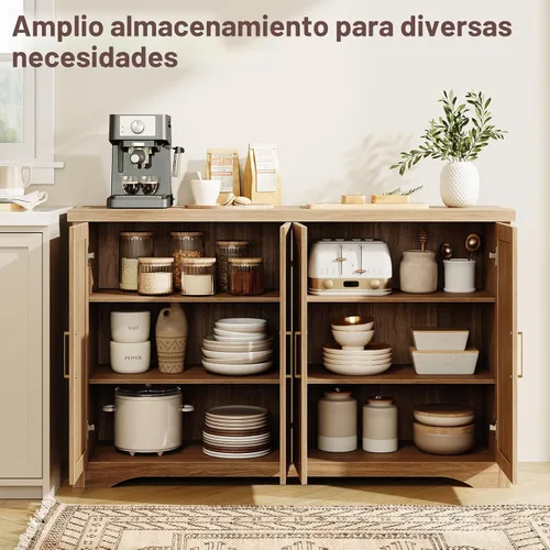 Miniatura 3 de Memobarco Aparador Acanalado con Almacenamiento, Credenza Moderna con 4 Puertas y Estantes Ajustables, Consola de Mesa de Bar de Café de Madera