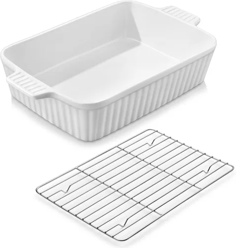 Miniatura 11 de MALACASA Fuente para hornear de 4.4 QT (cuartos de galón), fuente grande de 9x13 para cazuela para horno, molde de cerámica para hornear, molde Rojo