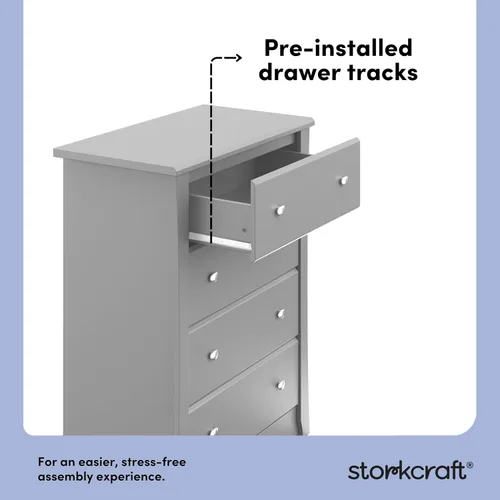 Miniatura 5 de Storkcraft Crescent Cajonera de 4 Cajones (Gris Guijarro) – Certificado GREENGUARD Gold, Cajonera Fácil de Combinar para Dormitorio de Niños y Gris