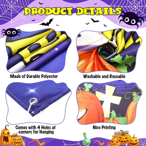 Miniatura 3 de WovWeave Pancarta de fondo de calabaza cristiana de Halloween, decoración religiosa para tronco o golosinas, 72.8 x 43.3 pulgadas, deja que Jesús