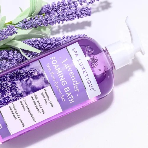 Miniatura 4 de Spa Luxetique Baño de burbujas, baño espumoso con sal de Epsom, juego de baño con aroma a rosa de manzanilla y lavanda, paquete de 3 regalos de 49.8