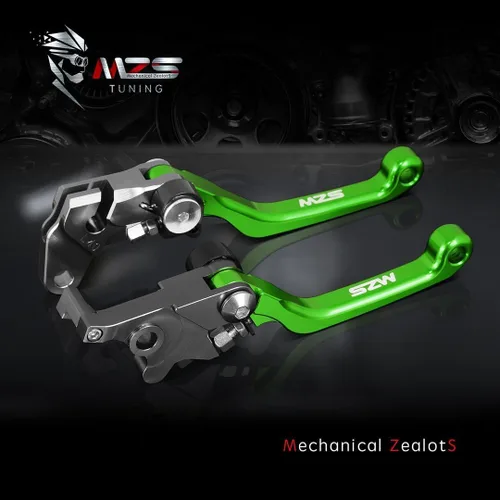 Miniatura 5 de MZS - Palancas de embrague y freno ajustables para bicicleta de tierra, color verde, pivotante, CNC, compatibles con KLX140R KLX140RF KLX140RL