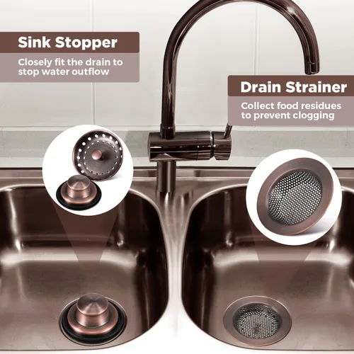 Miniatura 4 de Mudder 3 piezas de colador y tapón de drenaje para fregadero de cocina, tapón de eliminación de basura de acero inoxidable con asa, filtro universal