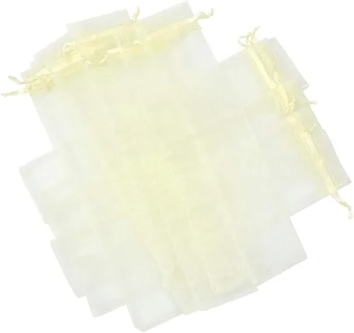 Miniatura 3 de 50 bolsas de organza transparente para abanicos, bolsas de regalo de organza plegables de 2 x 10 pulgadas con cordón, bolsas de seda para recuerdos