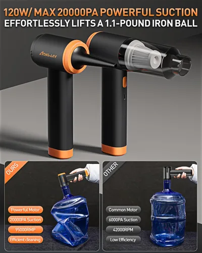 Miniatura 3 de aokway Aspiradora de Coche Portátil Inalámbrica 20000PA de Potente Succión, Aspiradora Mini de 7800mAh para Coche, Aspiradora Eléctrica y Soplador