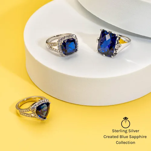 Miniatura 6 de PEORA Anillo de promesa de corazón de zafiro azul creado para mujer, plata de ley 925, forma de corazón de 1.75 quilates, 0.276 in, ajuste cómodo