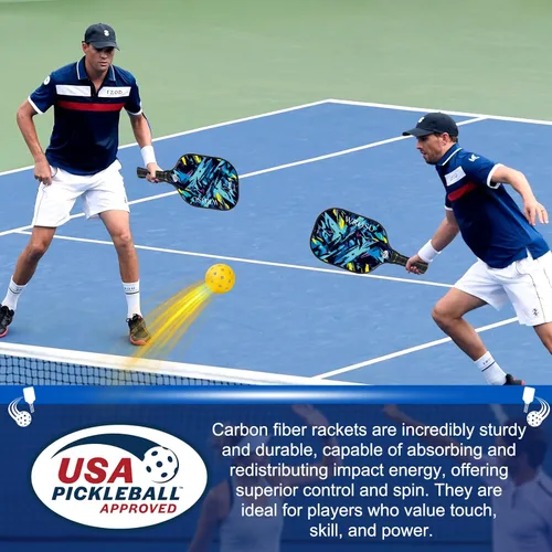 Miniatura 7 de Carbon Fiber Pickleball Paddles Set of 4 or 2 Rackets,USAPA Approved Pickleballs Equipment with Balls,Bag,Accessories,Carbon Fiber T300 Lightweight