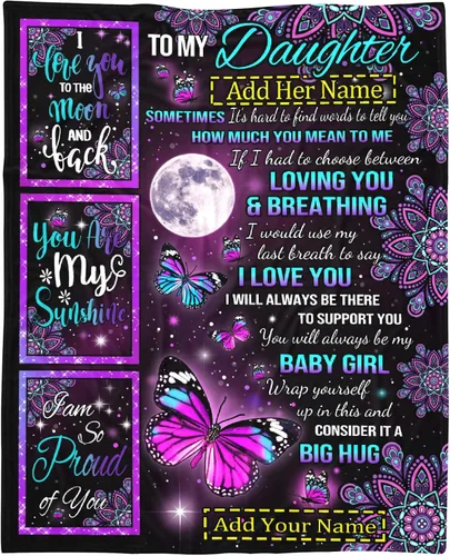 Miniatura 21 de Manta personalizada para mi hija de mamá y papá 40x50 pulgadas, manta ligera de franela, regalo con nombre personalizado, manta súper suave y cómoda