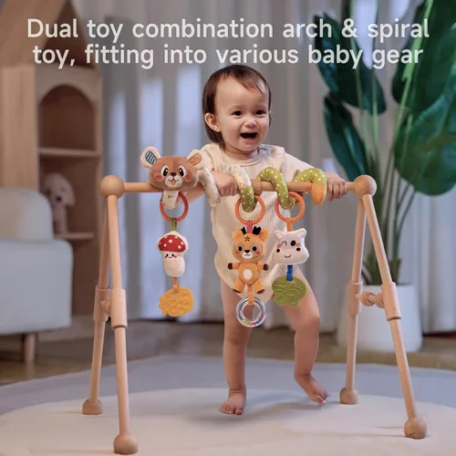 Miniatura 7 de TUMAMA - Arco de actividad para bebé con juguete en espiral de oso, clips ajustables y desmontables, juguetes sensoriales estimulantes colgantes