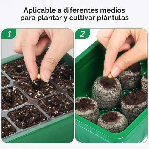 Miniatura 6 de MIXC Kit de iniciación de semillas de 10 paquetes con cúpula de humedad (bandeja total de 120 celdas), bandejas de inicio de semillas, kit de Verde