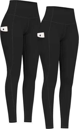 PHISOCKAT Paquete de 2 pantalones de yoga de cintura alta con bolsillos, leggings de control de abdomen, leggings de yoga elásticos en 4 direcciones