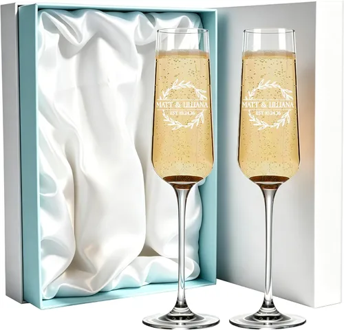 Miniatura 11 de Copas de champán de boda personalizadas, juego de 2, copas de brindis Mr & Mrs para novia y novio, nombre y fecha grabados, regalos personalizados
