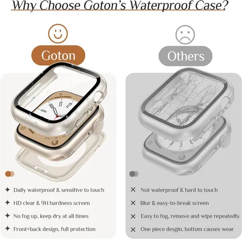 Miniatura 4 de Goton - 2 fundas para protector de pantalla de Apple Watch de 40 mm, series 6/5/4, SE 3/2/1, funda de protección de PC impermeable con vidrio