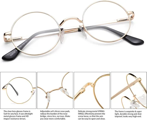 Miniatura 4 de Pro Acme Lentes transparentes sin receta con marco metálico redondo pequeño retro