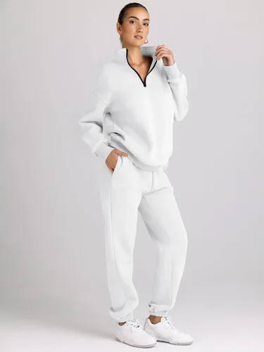 Miniatura 4 de AUTOMET Conjunto deportivo de 2 piezas para mujer, manga larga, media cremallera y pantalones deportivos holgados con bolsillos