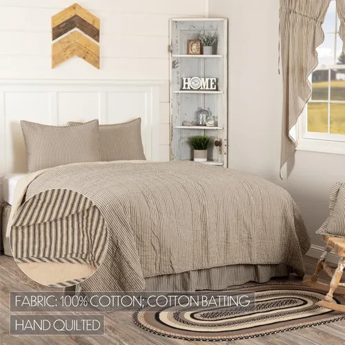 Miniatura 3 de VHC Brands Sawyer Mill Ticking Stripe California King - Juego de edredón color gris carbón